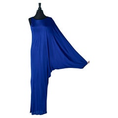 Blue rayon jersey asymmetrical evening dress KRIZIA New