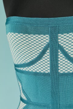 Blue rayon jersey bustier dress HERVE LEGER