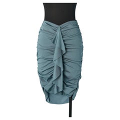 Blue rayon jersey draped skirt with ruffle ALEXANDRE VAUTHIER