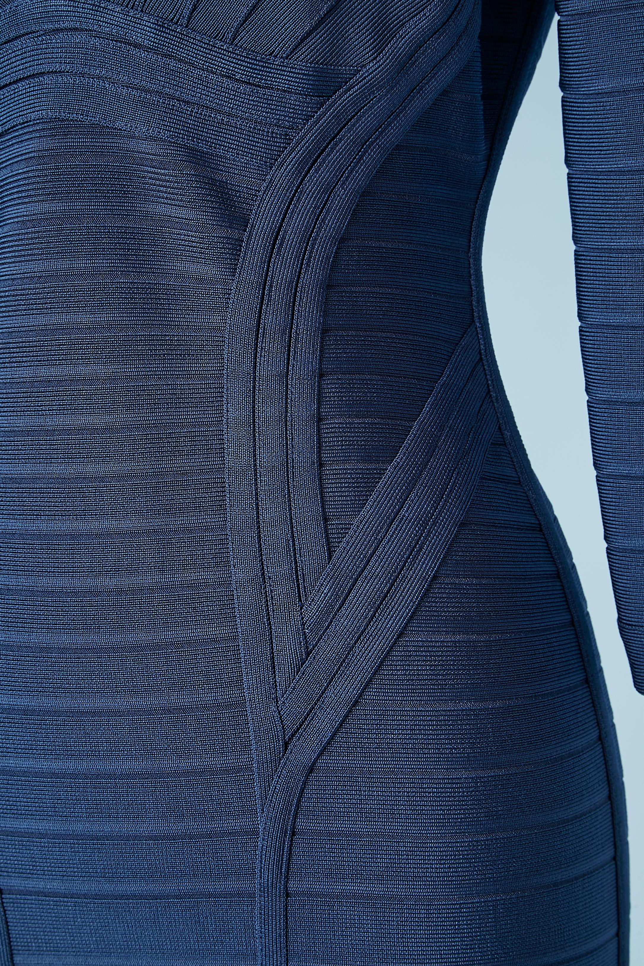 Bleu Robe de cocktail en rayonne bleue à rayures Hervé Léger  en vente