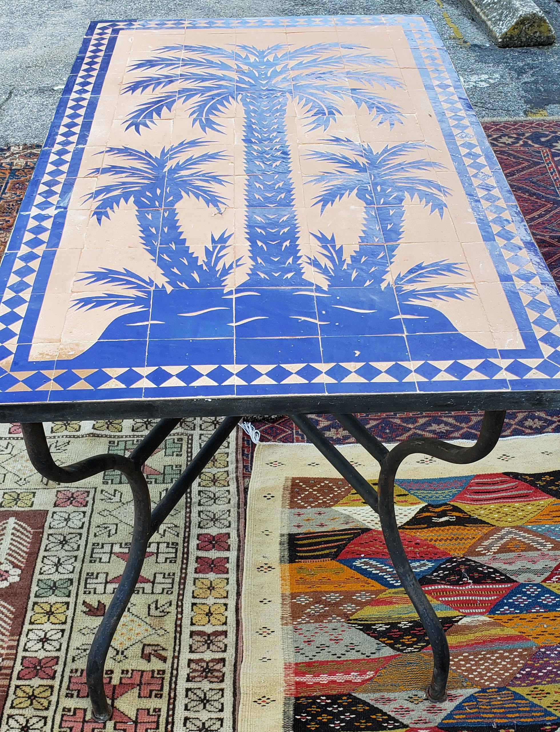 Blue Rectangular Moroccan Mosaic Dinning or Coffee Table, Tree of Life In New Condition For Sale In Orlando, FL