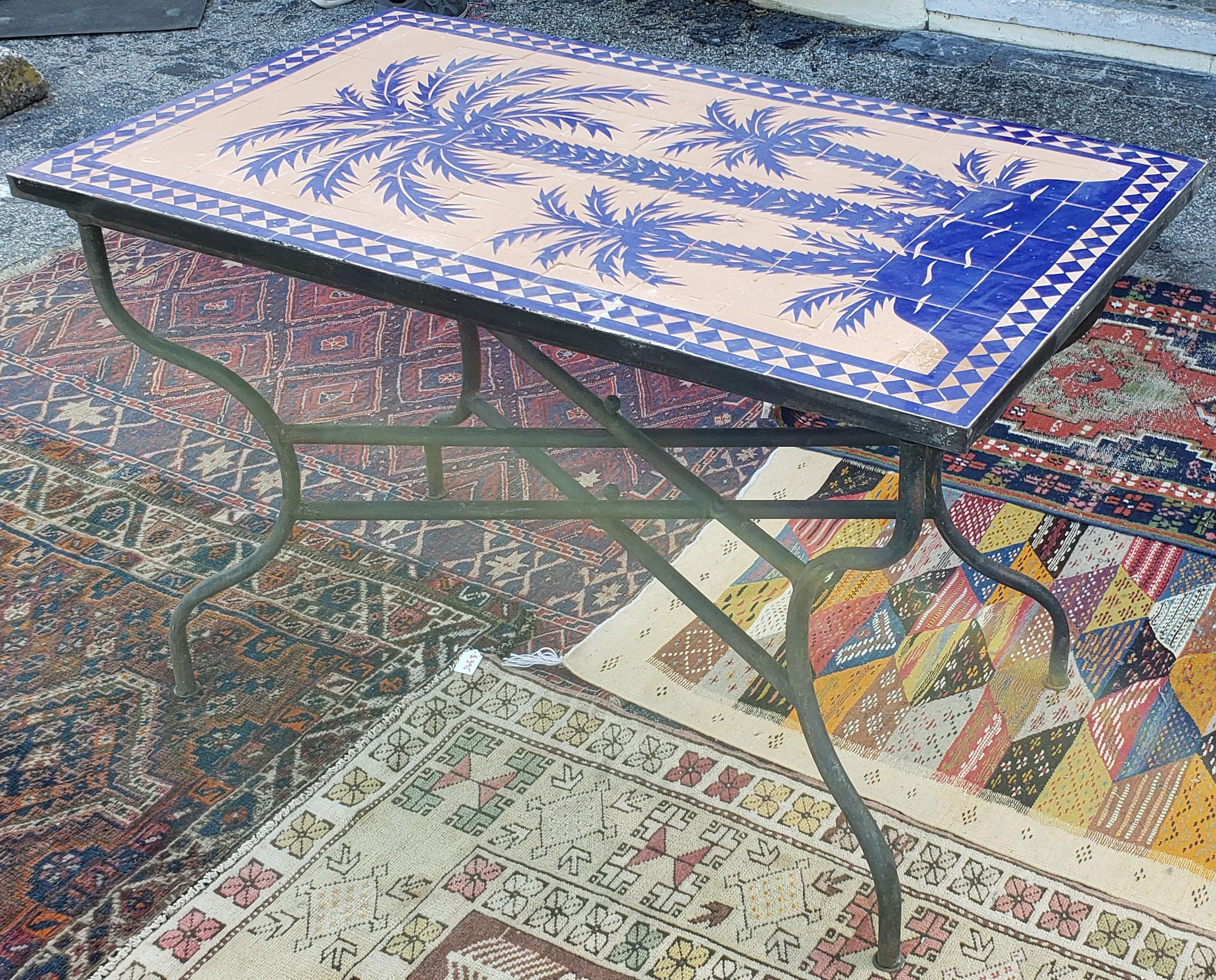Contemporary Blue Rectangular Moroccan Mosaic Dinning or Coffee Table, Tree of Life For Sale