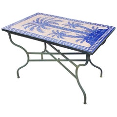 Blue Rectangular Moroccan Mosaic Dinning or Coffee Table, Tree of Life