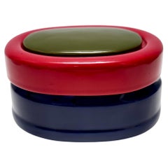 Blue, Red and Army Green Ceramic Vide-Poche or Box by Roberta Di Camerino, Italy