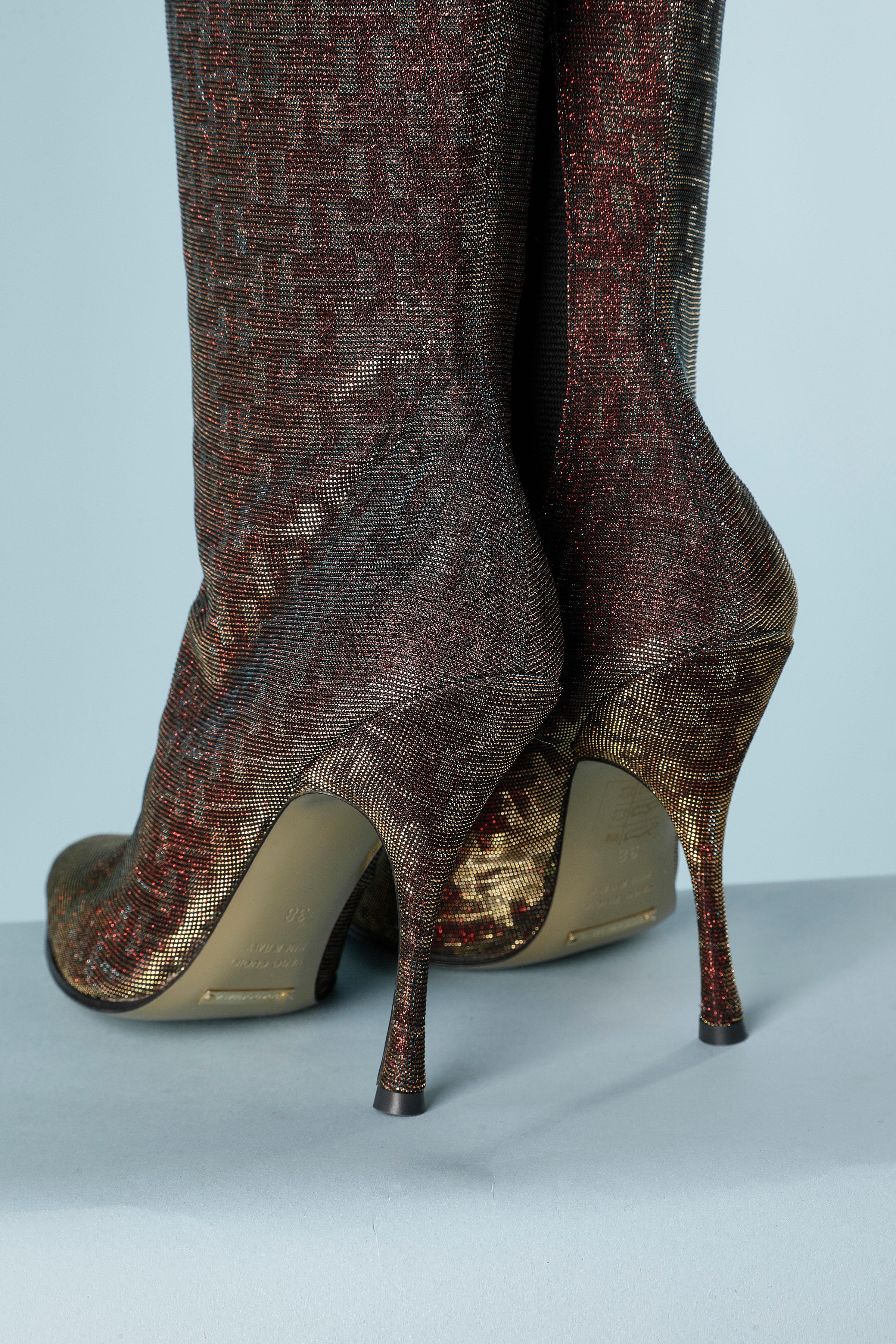 Women's Blue, red and gold hologram fabric boots Dolce & Gabbana NEW For Sale