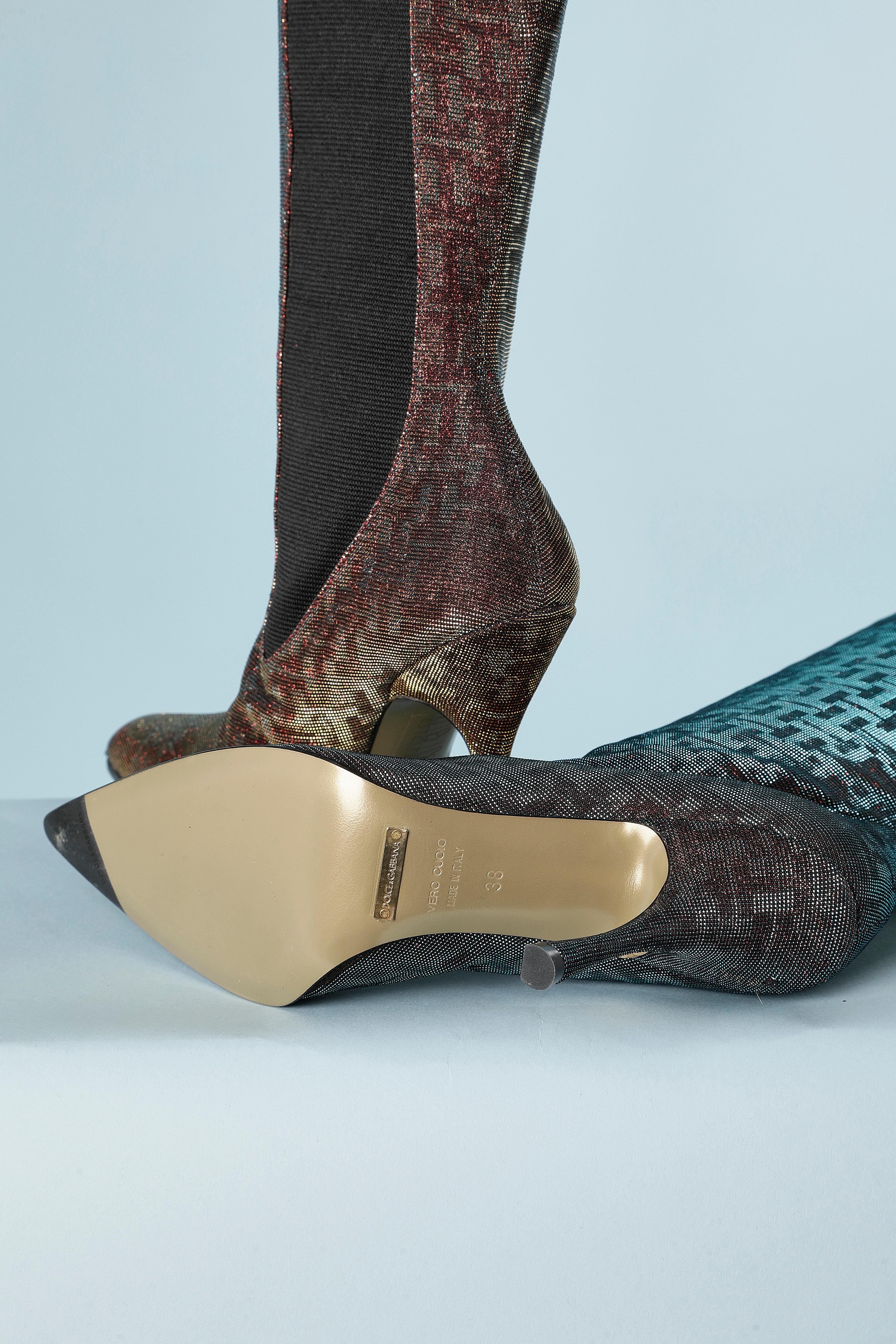 Blue, red and gold hologram fabric boots Dolce & Gabbana NEW For Sale 1