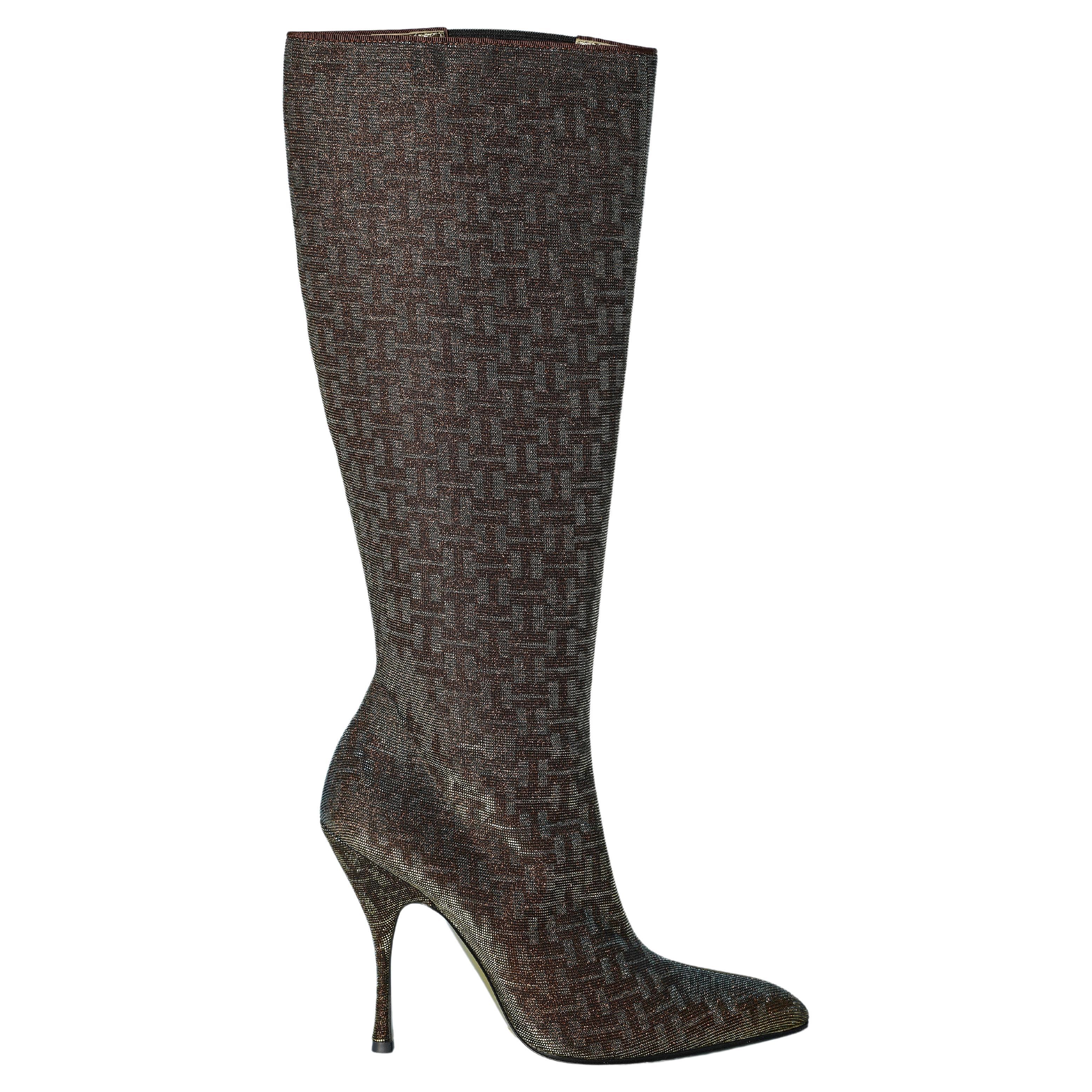 Blue, red and gold hologram fabric boots Dolce & Gabbana NEW For Sale