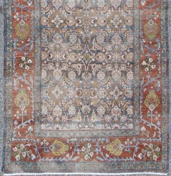 Antique Persian Malayer Gallery Runner with Allover Floral Motifs in Faded Blue