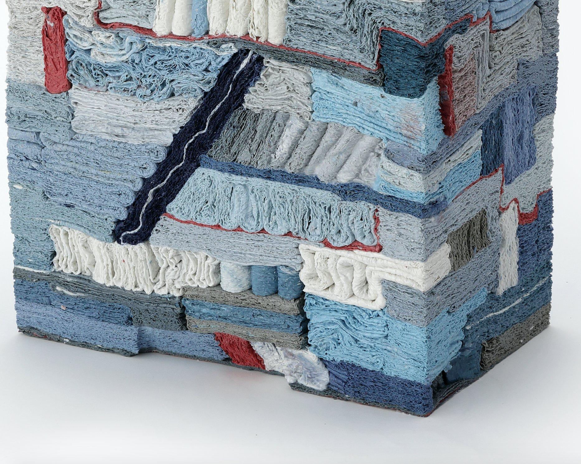 Ceramic Blue, Red, and White Layered Contemporary Sculpture, Jongjin Park For Sale