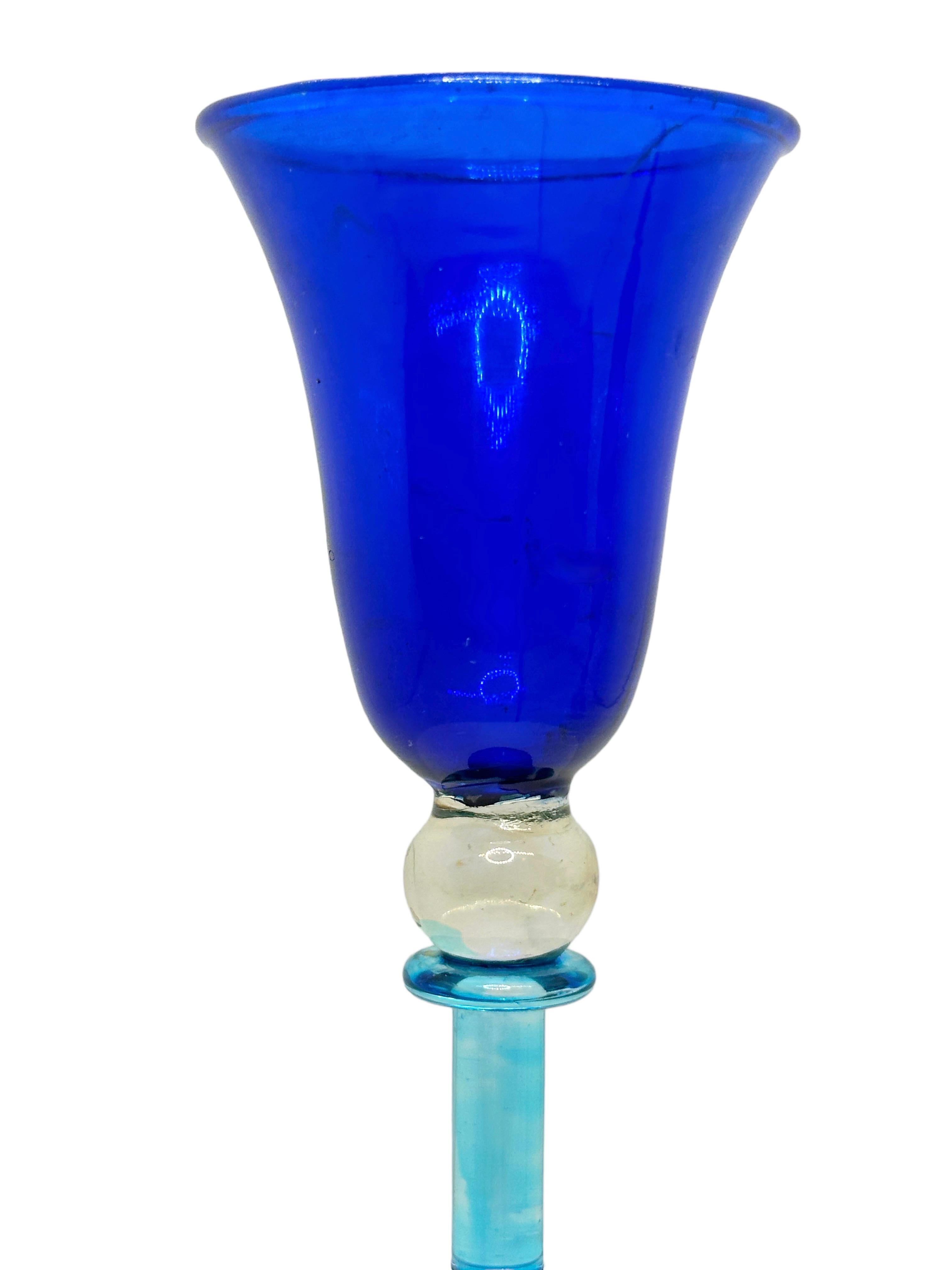 Blue Red Clear Salviati Murano Glass Liqueur Goblet, Vintage Italy  For Sale 2