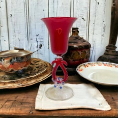 Blue Red Gold Stardust Salviati Murano Glass Liqueur Goblet, Vintage Italy