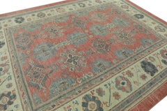 Blue & Red Handwoven Wool Turkish Oushak Rug 9'1" x 11'7"