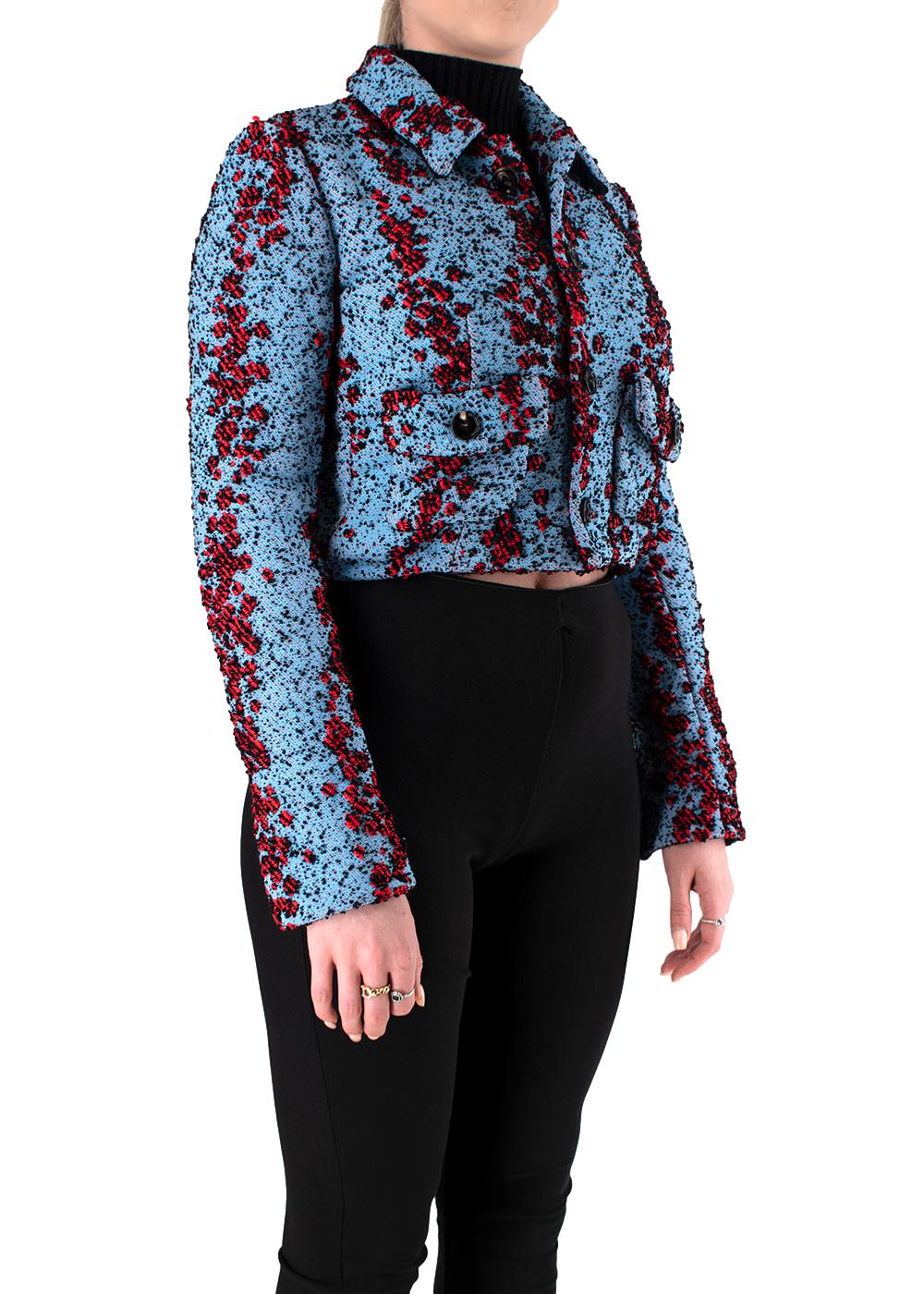 Bottega Veneta Blau & Rot Texturierte Boucle Salon 01 Kurze Jacke - xxs im Angebot 5