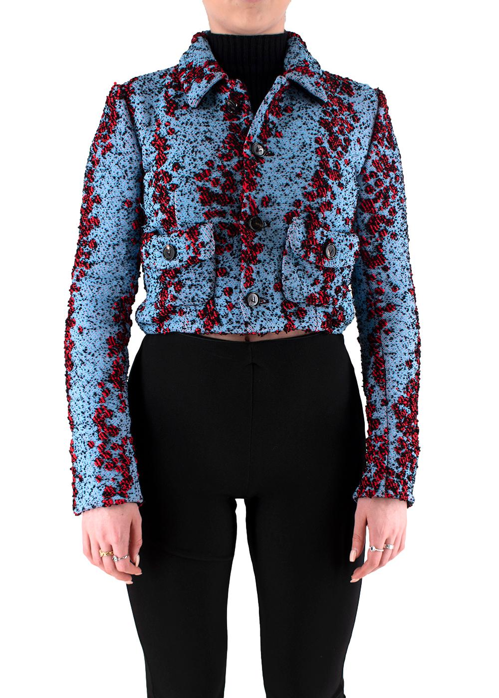 Bottega Veneta Blau & Rot Texturierte Boucle Salon 01 Kurze Jacke - xxs im Angebot 4