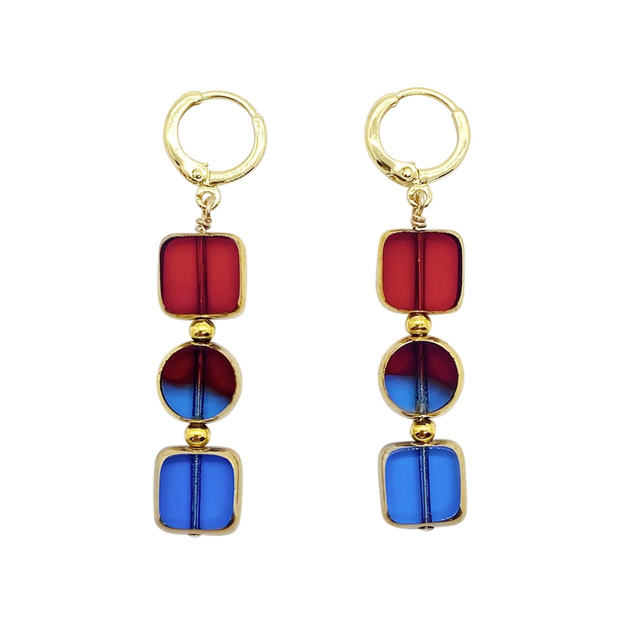 Blue & Red Translucent German Beads edged with 24K Gold For Sale