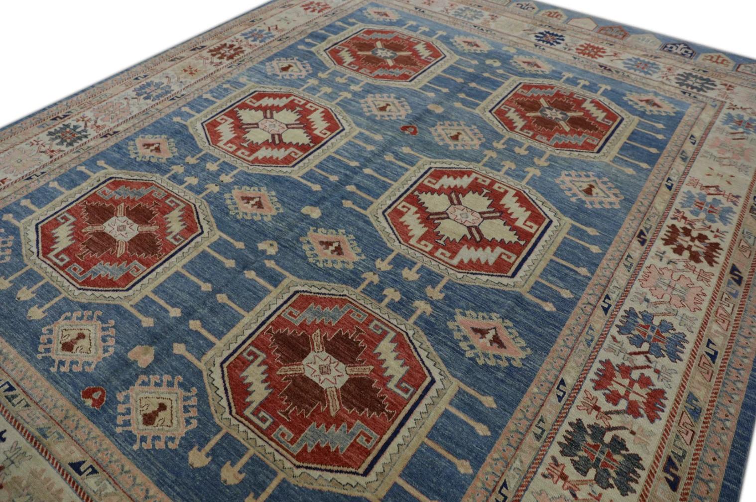 This modern finewoven Turkish Oushak rug is a stunning piece of art that has been handwoven using traditional techniques by skilled artisans. The rug features intricate patterns and a soft color palette that is achieved through the use of natural