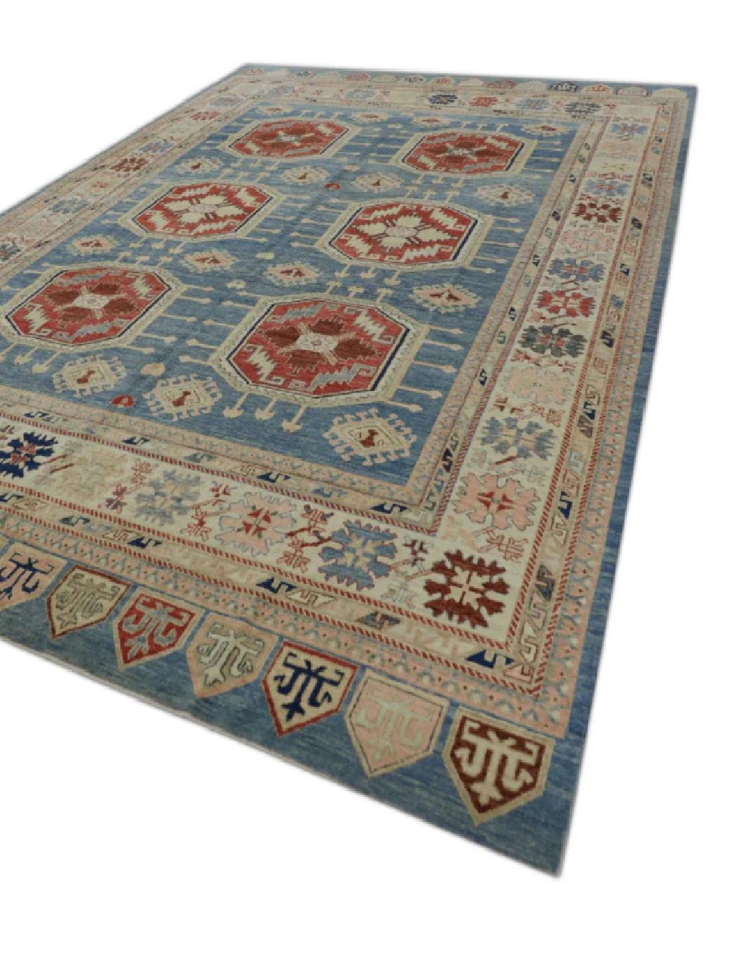 Vegetable Dyed Blue & Red Turkish Finewoven Wool Oushak Rug 10'2