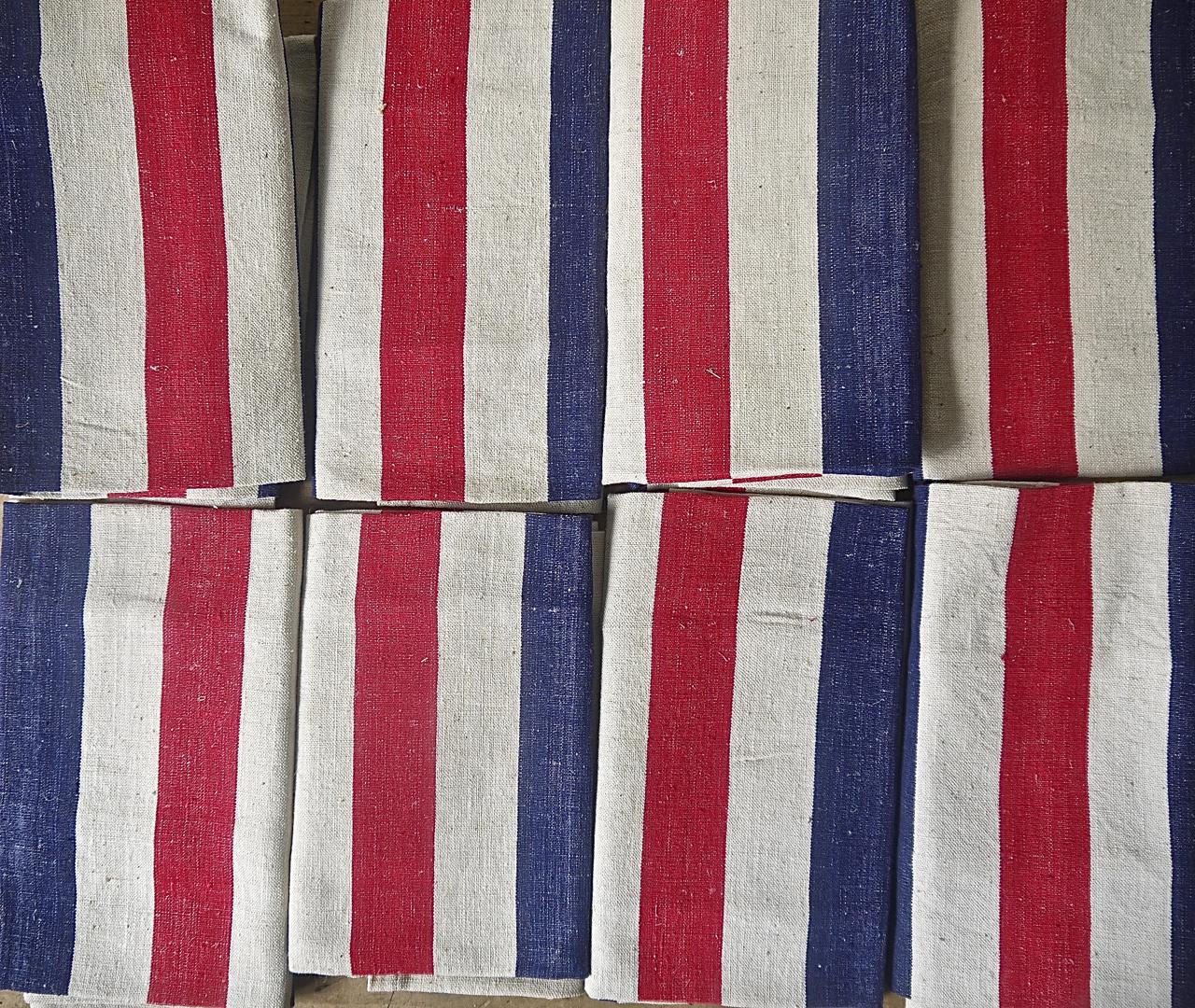 Blue Red White Stripes Set of Cotton Napkins French Vintage In Excellent Condition In London, GB
