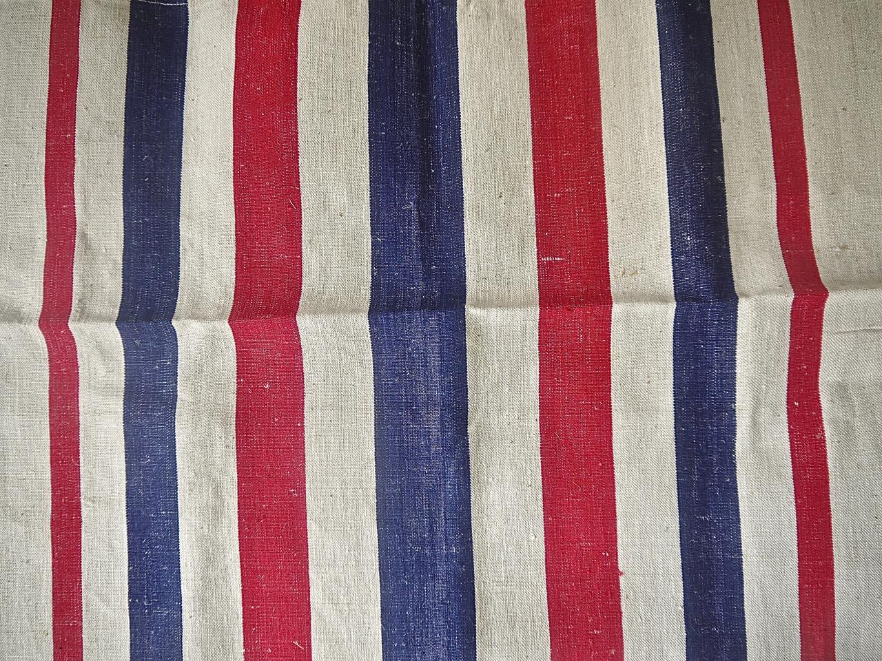 20th Century Blue Red White Stripes Set of Cotton Napkins French Vintage