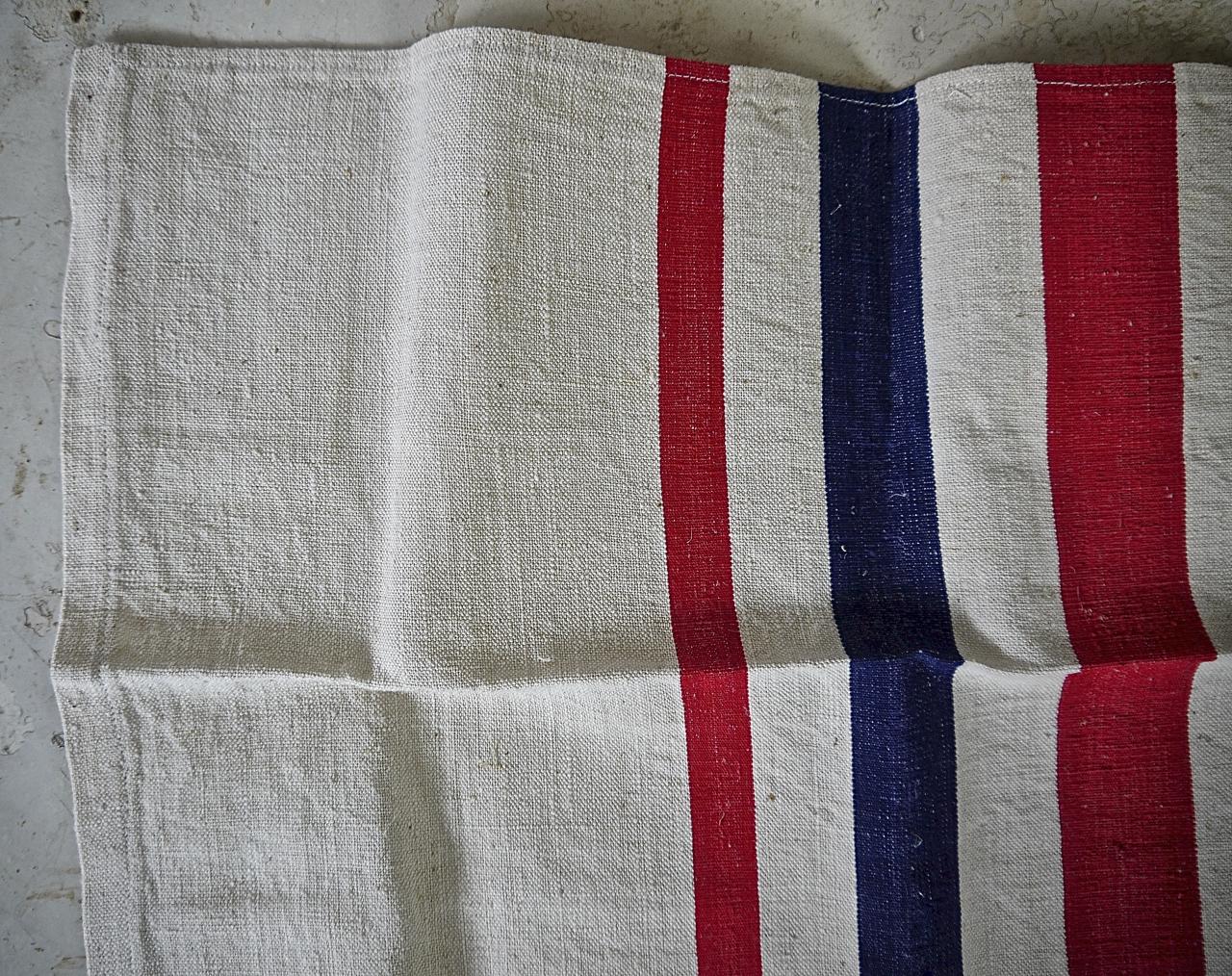 Blue Red White Stripes Set of Cotton Napkins French Vintage 1