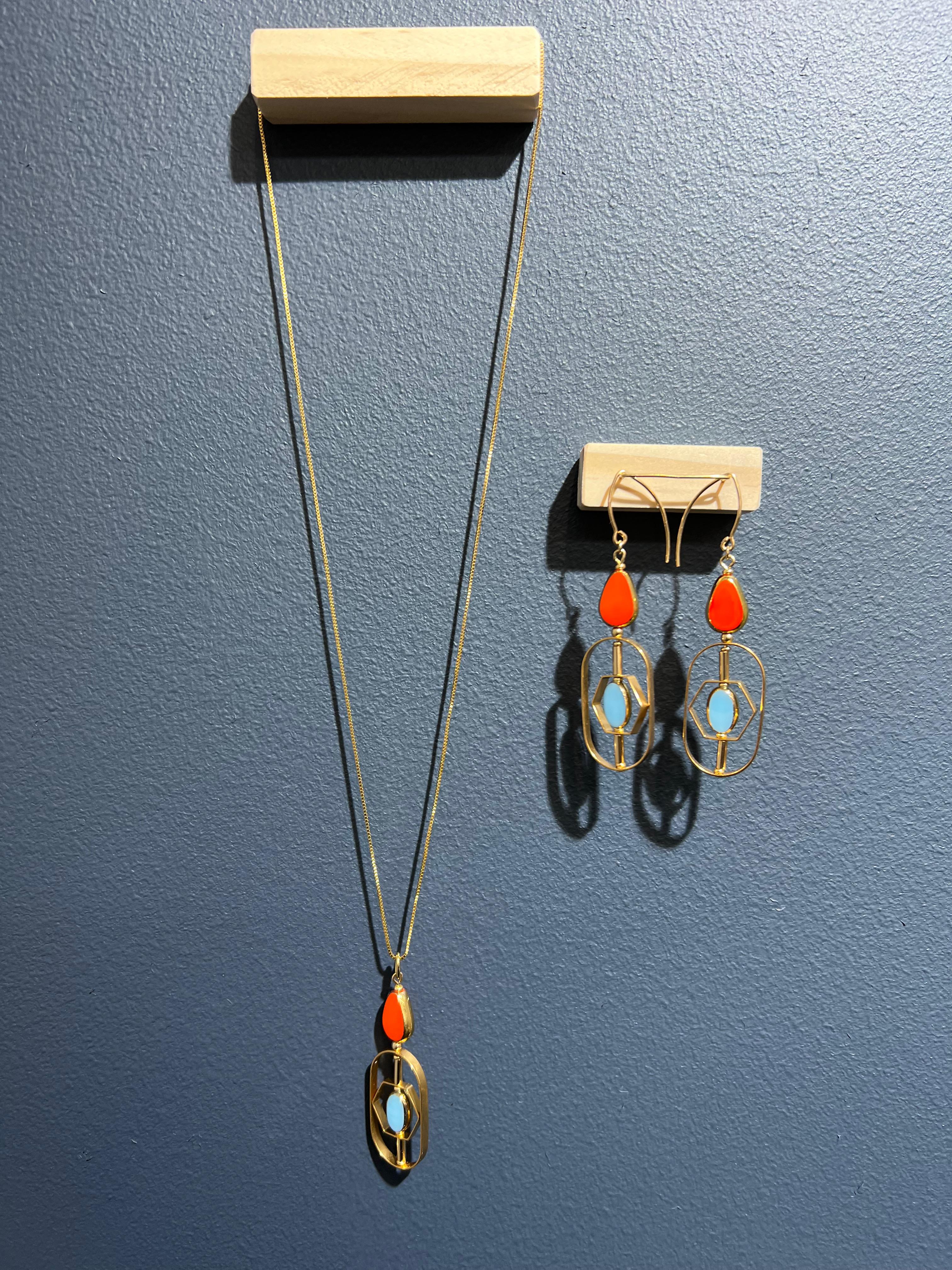 Women's Blue & Reddish Orange Vintage German Glass Beads Art Deco 2303 earrings For Sale