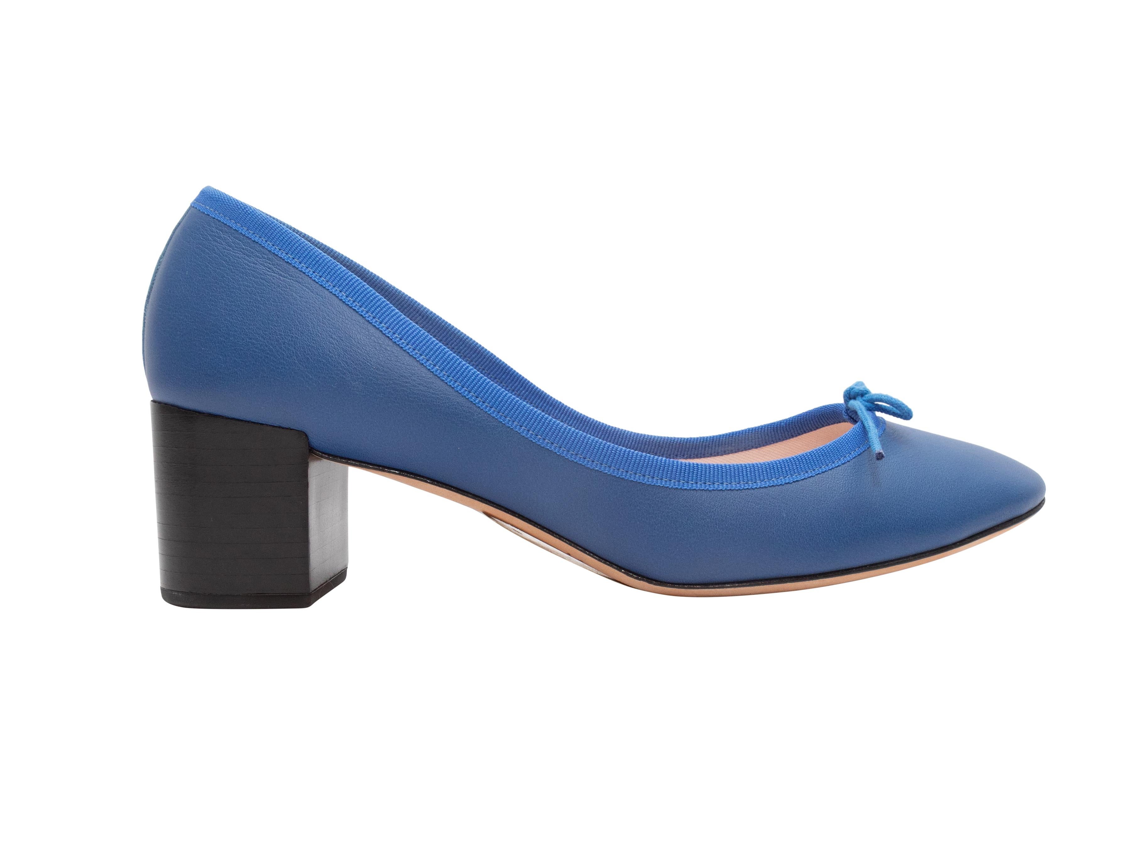 Women's Blue Repetto Block Heel Leather Pumps