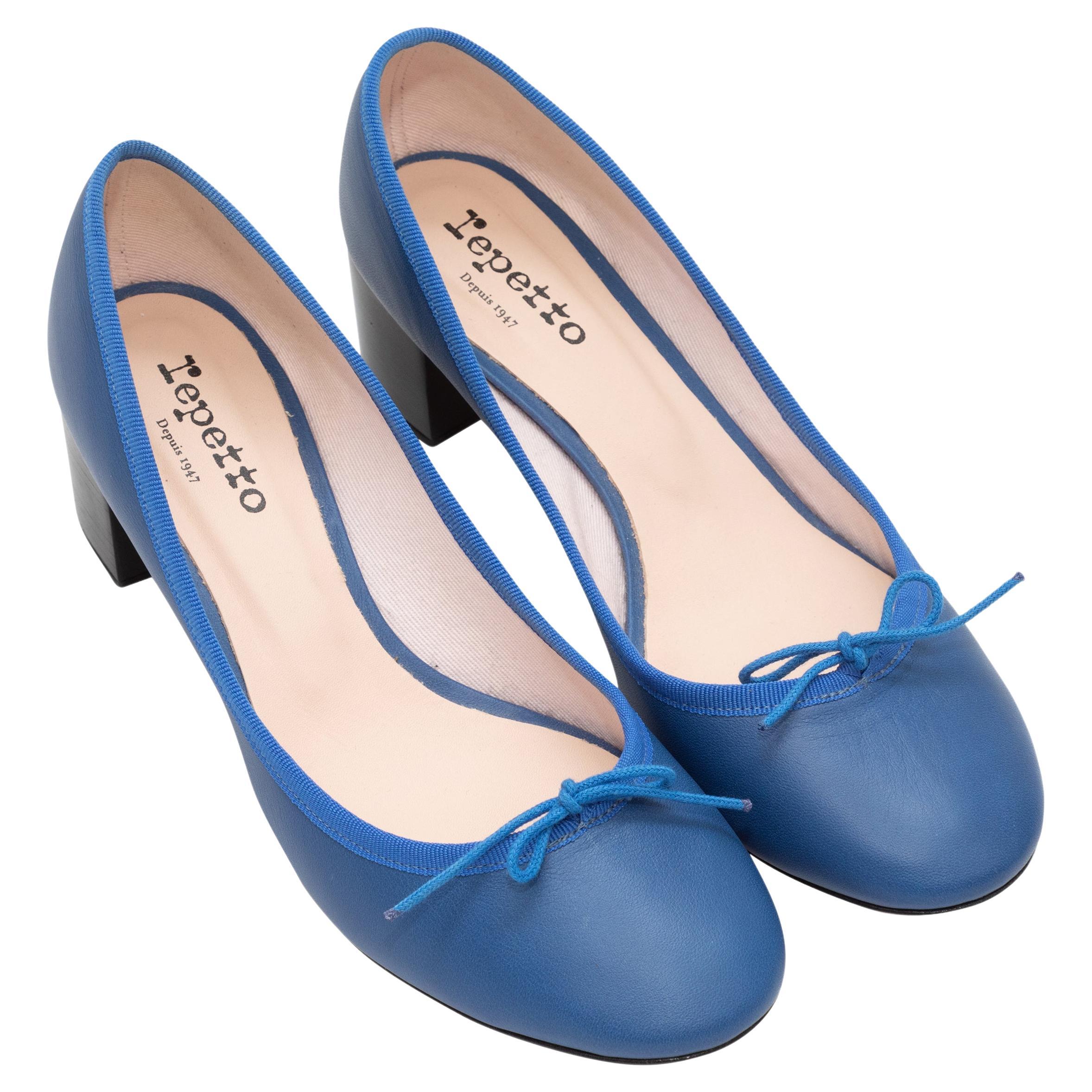 Blue Repetto Block Heel Leather Pumps