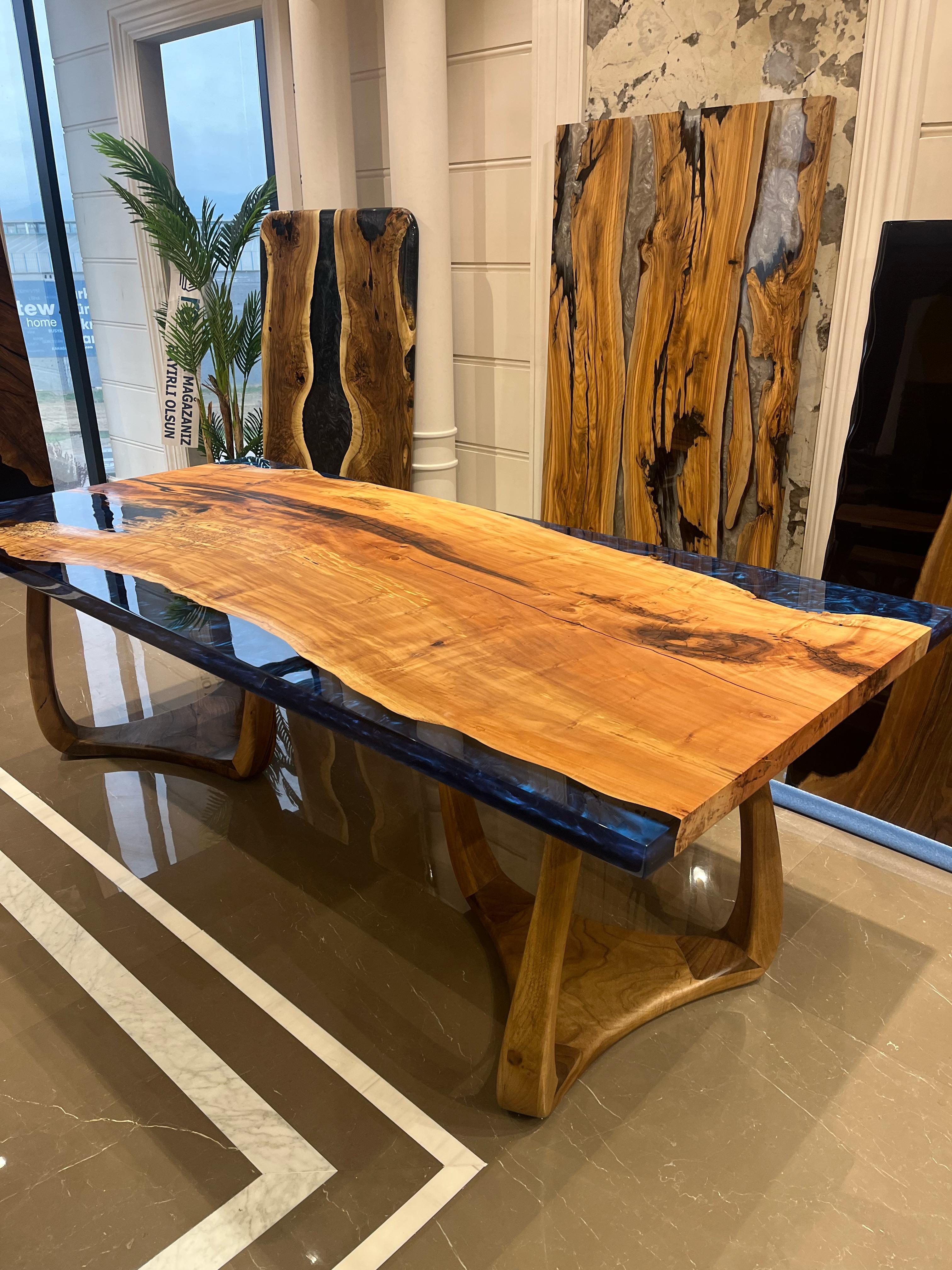Blue Resin Dining Table - Live Edge Wood Table - River Table For Sale 2