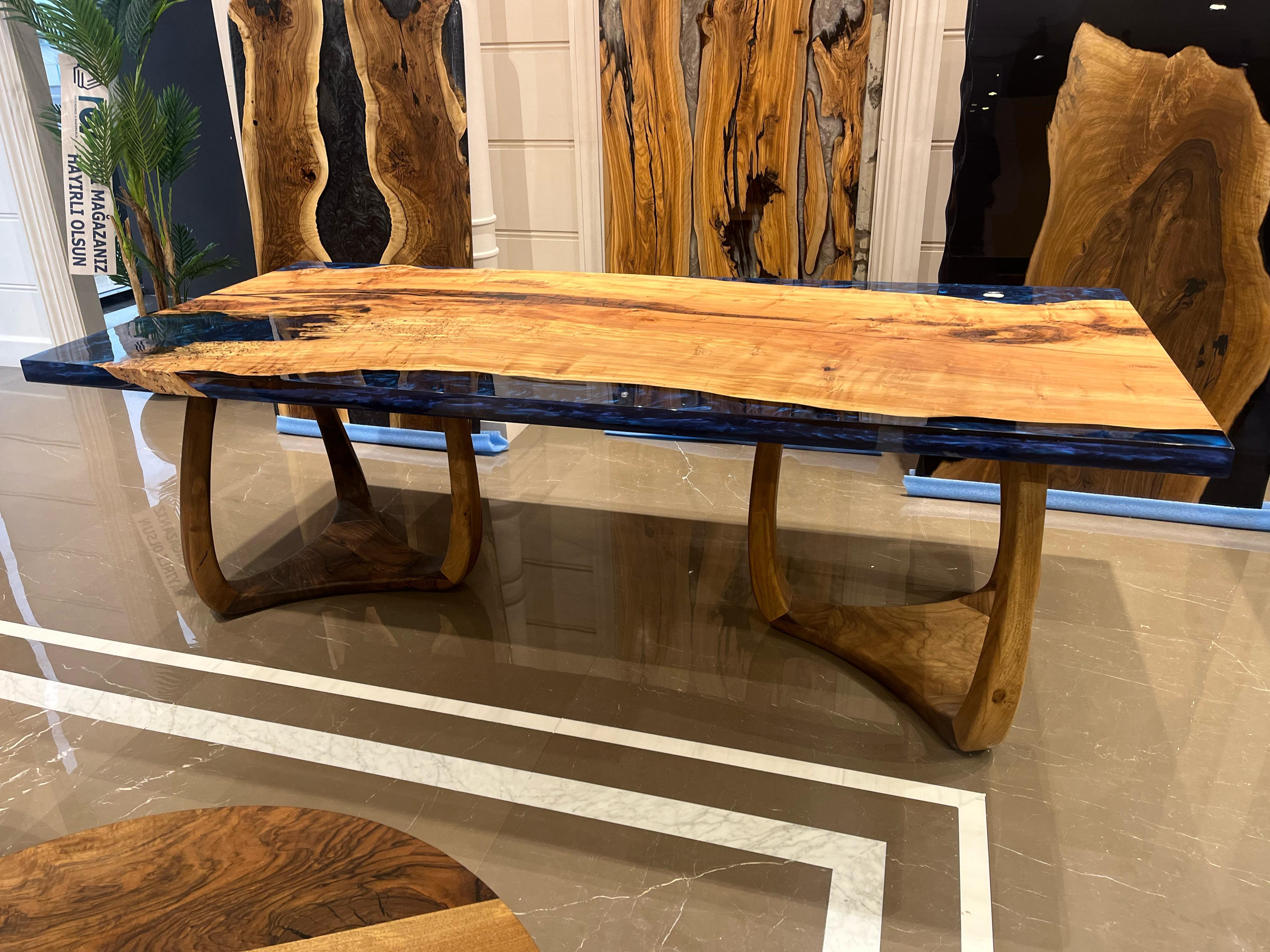 Blue Resin Dining Table - Live Edge Wood Table - River Table For Sale 3