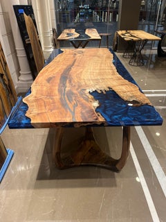 Blue Resin Dining Table - Live Edge Wood Table - River Table
