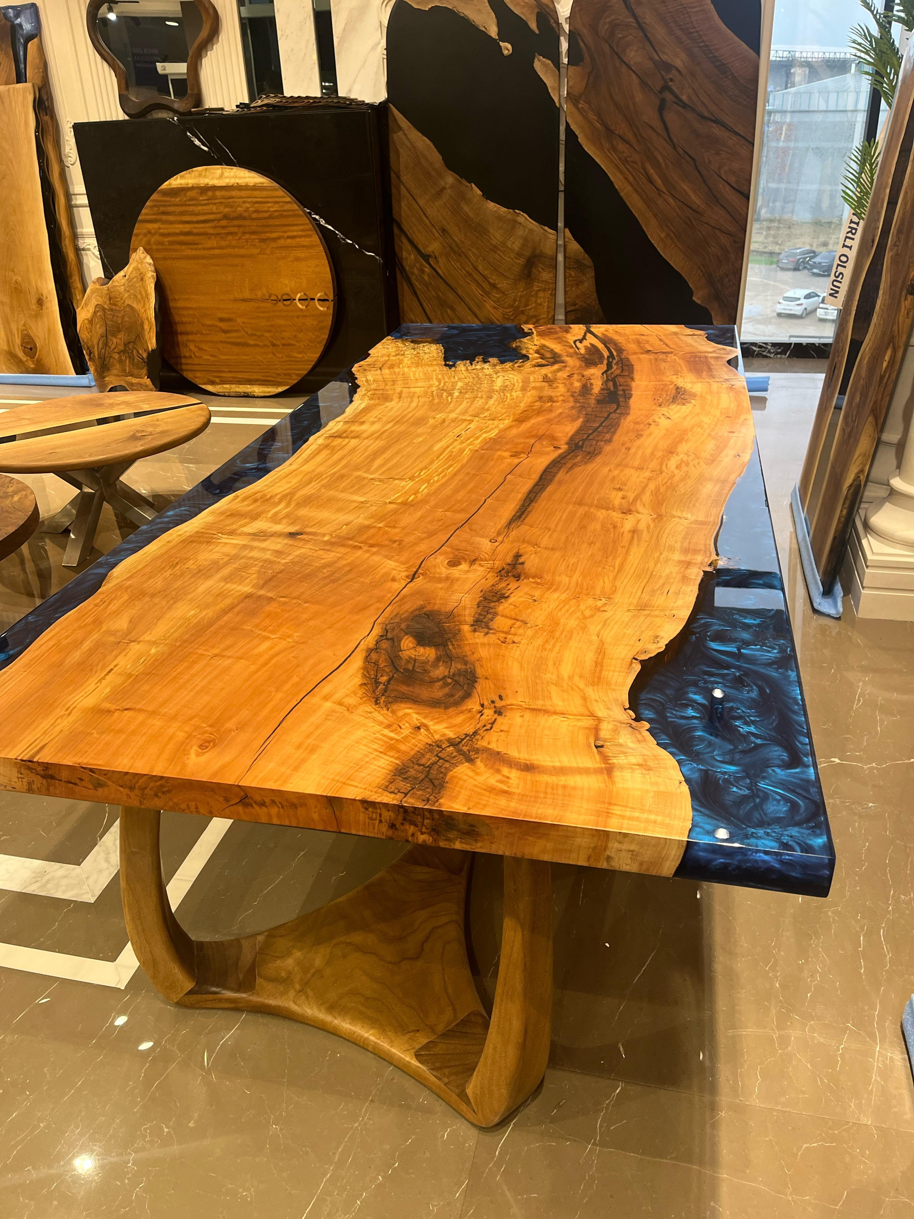 Blue Resin Dining Table - Live Edge Wood Table - River Table For Sale 1
