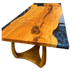 Blue Resin Dining Table - Live Edge Wood Table - River Table