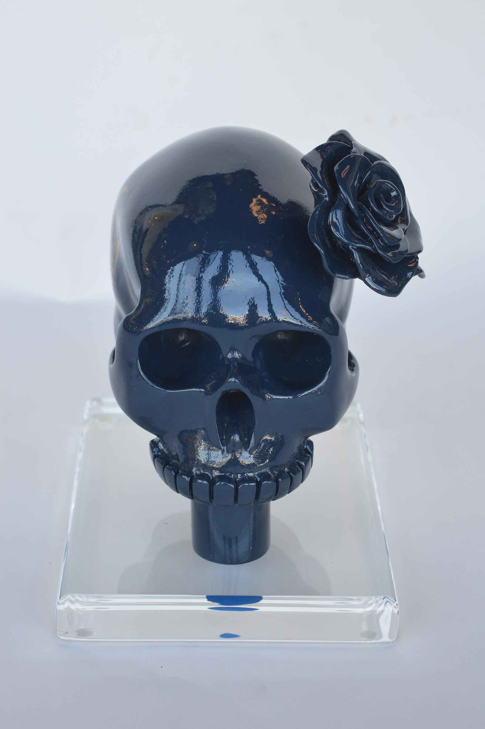 Decorative resin skull on acrylic base.