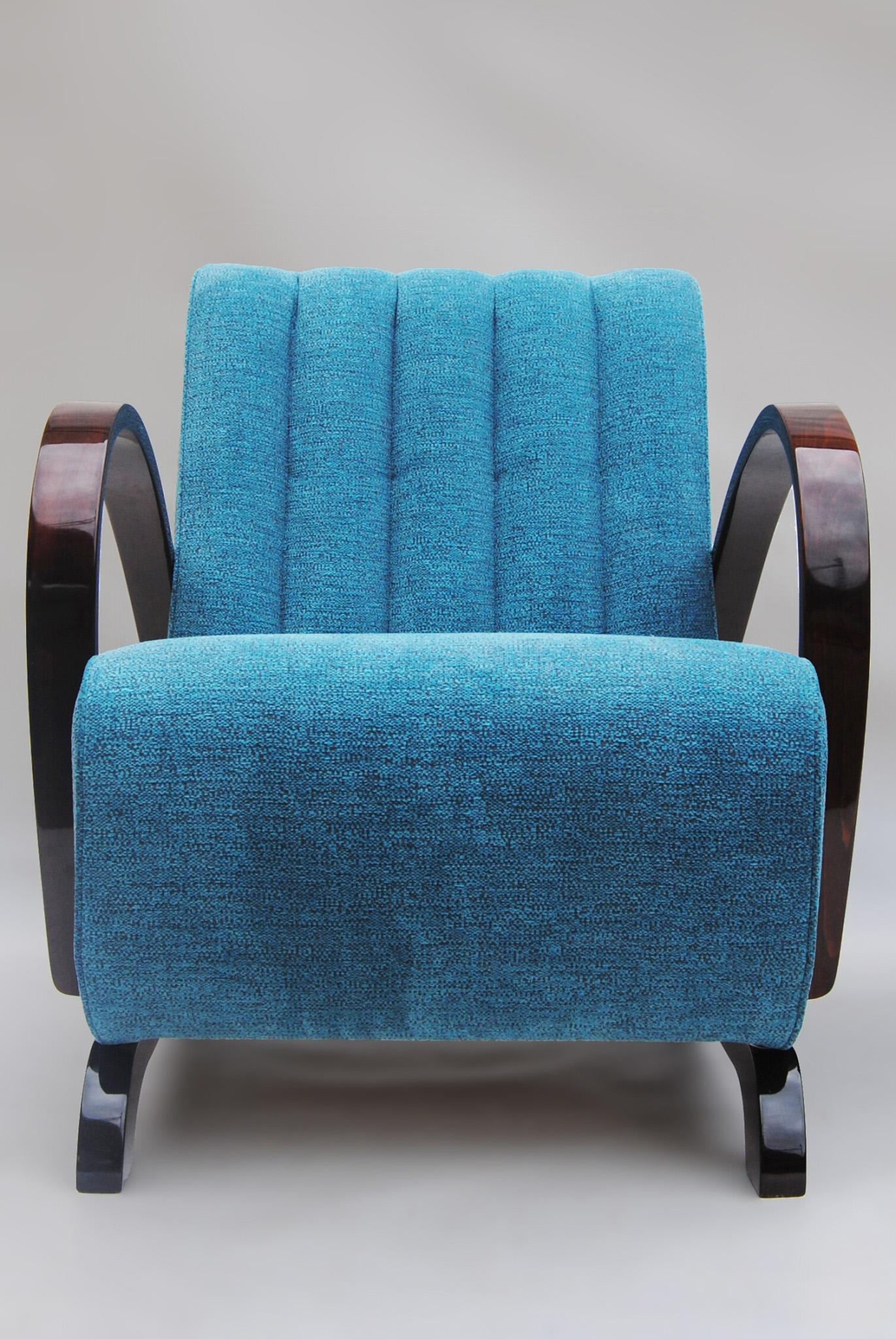 Blauer restaurierter Art-Déco-Sessel, Jindrich Halabala, UP Zavody, Tschechisch, 1930er Jahre (Art déco) im Angebot