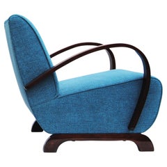 Poltrona Art Deco blu restaurata, Jindrich Halabala, Up & Up Zavody, Repubblica Ceca, anni '30