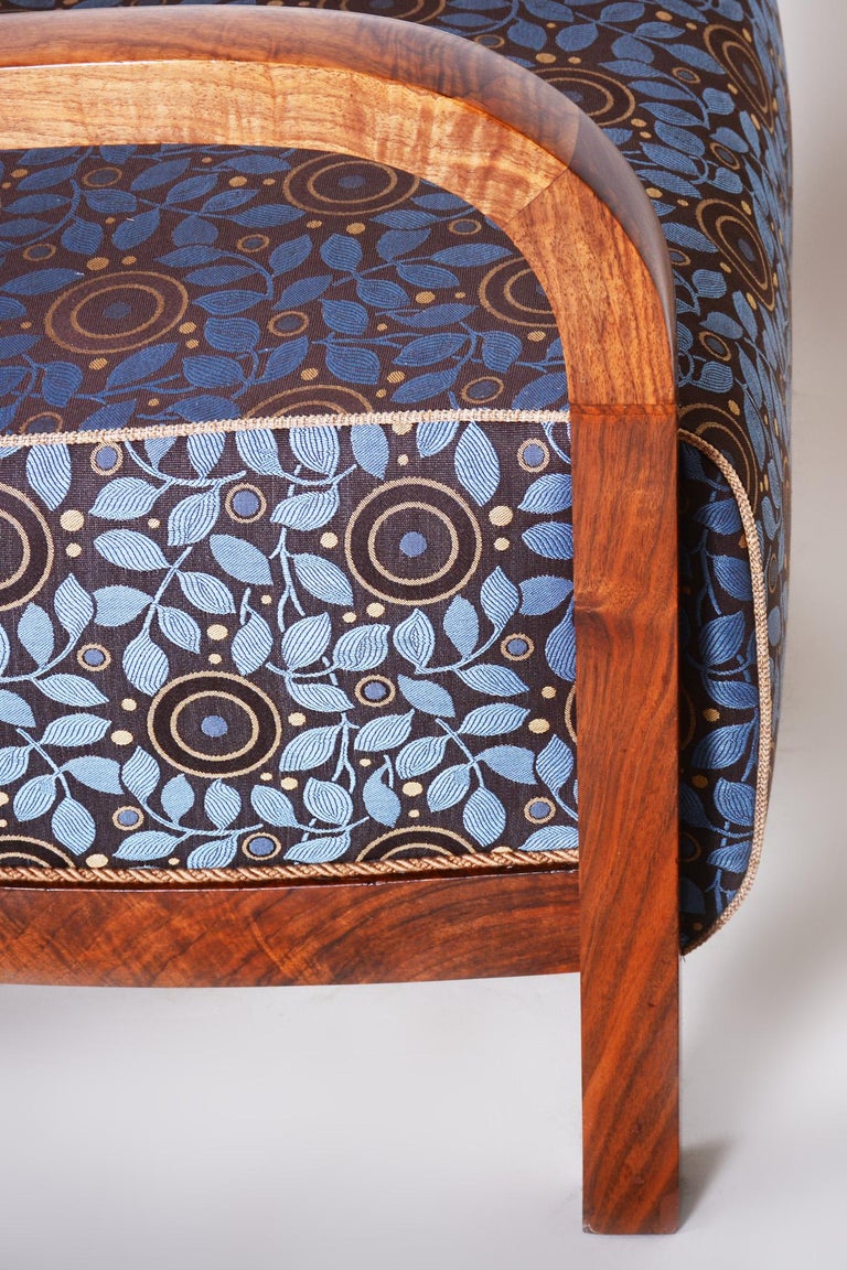 Blue Restored Art Deco Armchair, New Upholstery with Fabric Backhausen