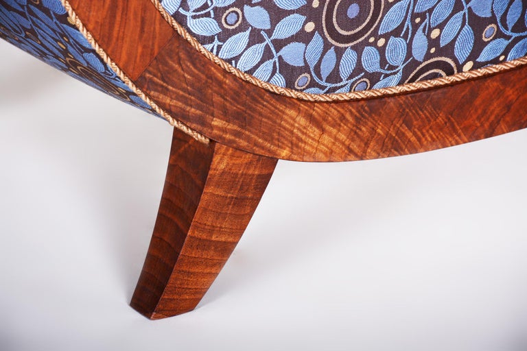 Blue Restored Art Deco Armchair, New Upholstery with Fabric Backhausen