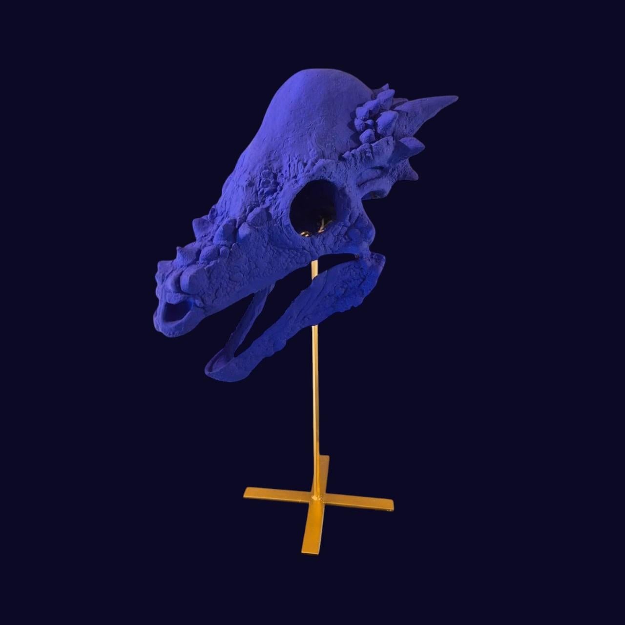Other Blue Reverie #3 on a Base, Sculptural Replica of a skull, 21st Century For Sale