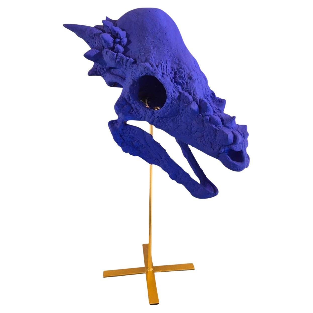 Blue Reverie #3 on a Base, Sculptural Replica of a skull, 21st Century For Sale