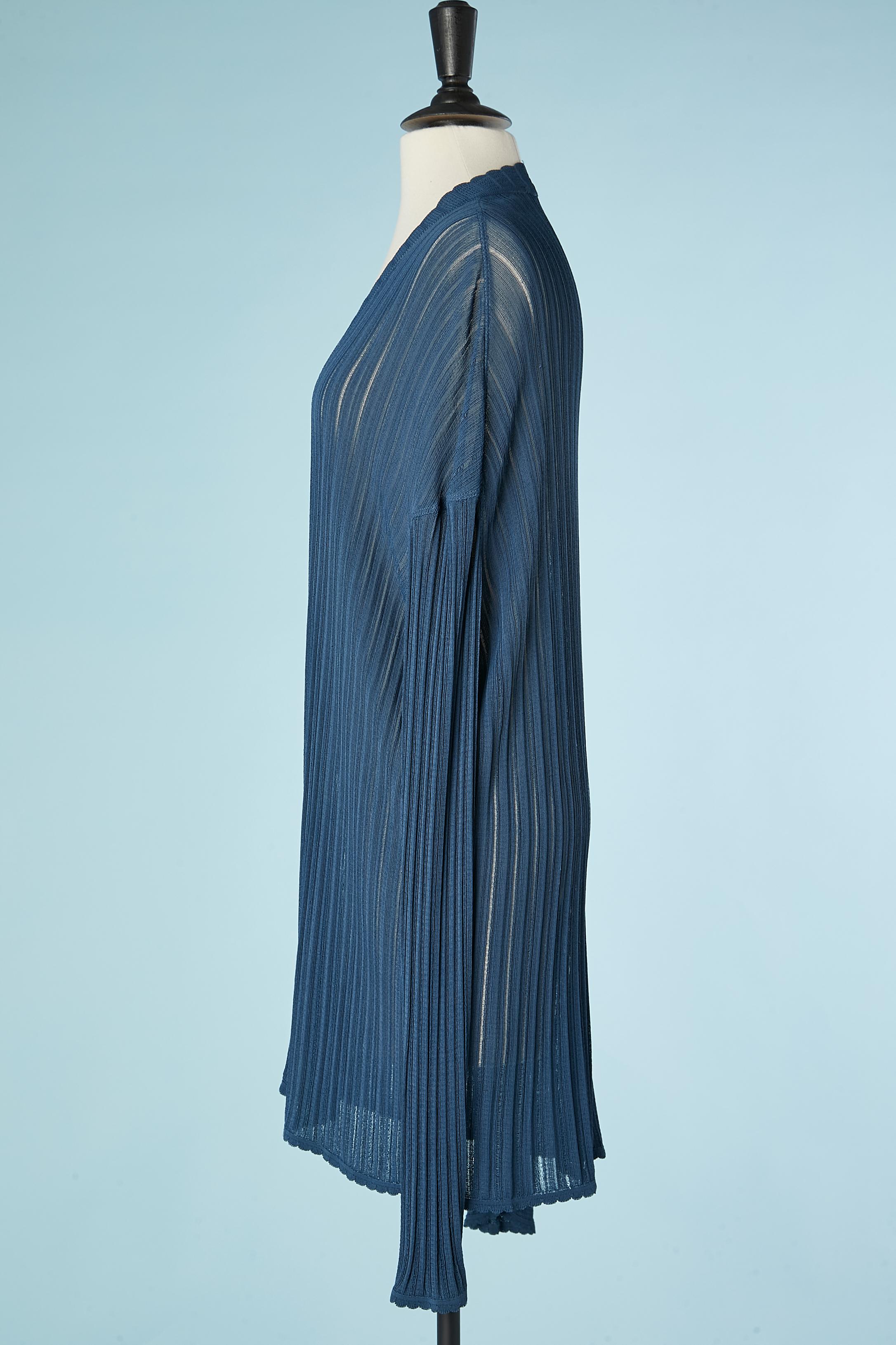 Blue ribbed edge to edge cardigan in rayon knit AlaÏa  In Excellent Condition For Sale In Saint-Ouen-Sur-Seine, FR