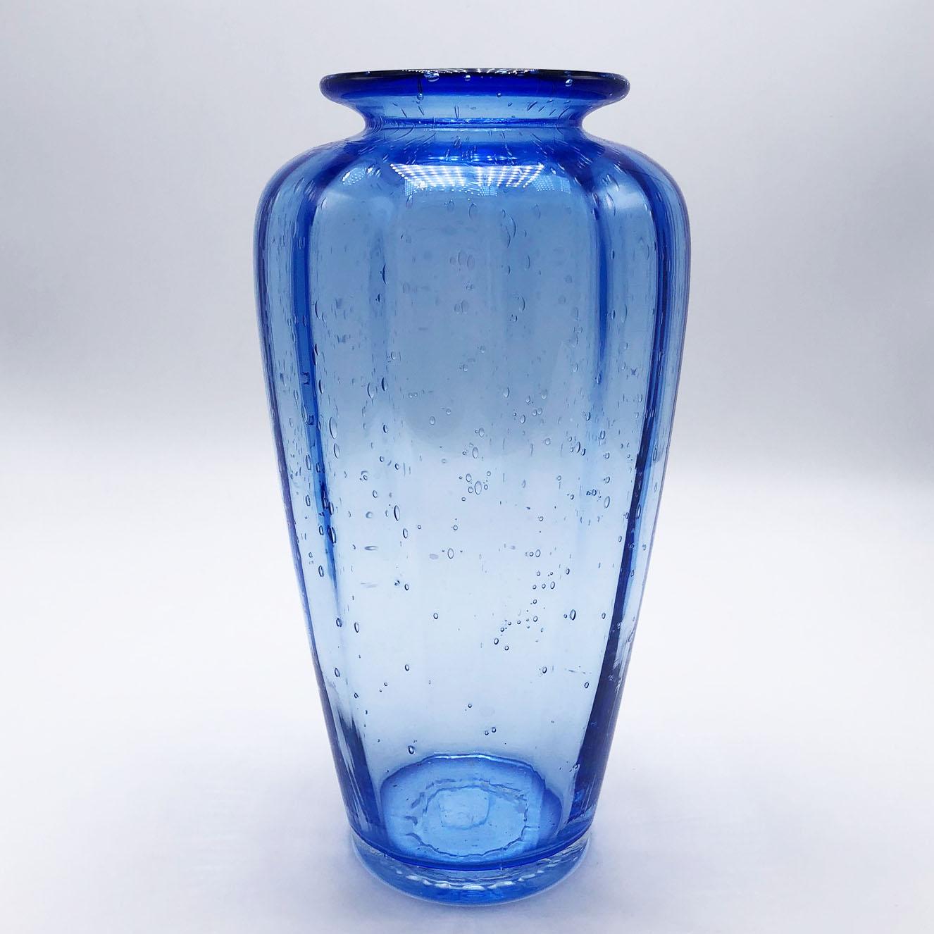 Blue ribbed Murano vase by Martinuzzi Soffiato, circa 1920
$1100.