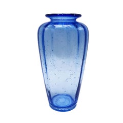 Blue Ribbed Murano Vase by Martinuzzi Soffiato, circa 1920