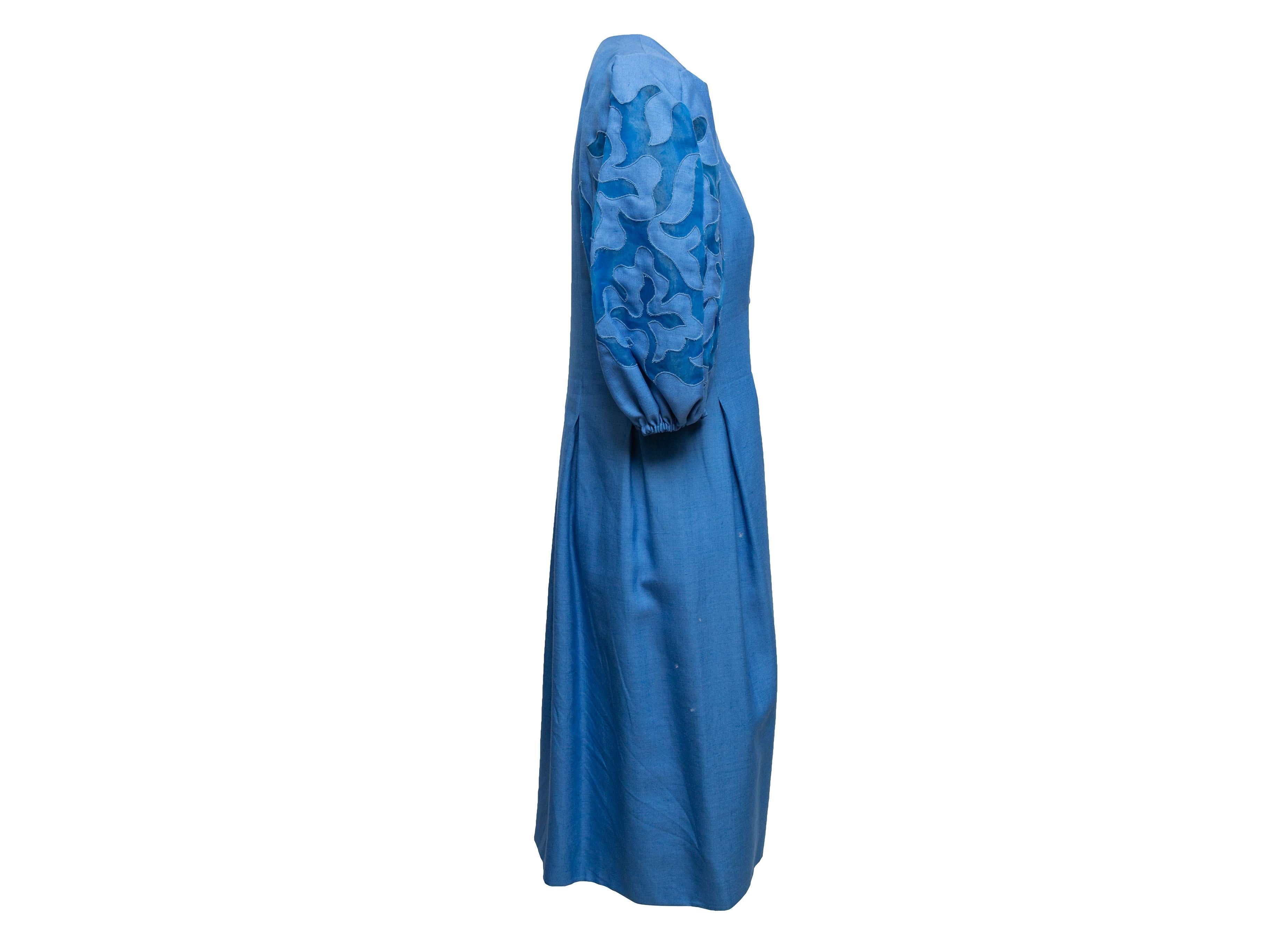 Blue Richilene Puff Sleeve Button-Up Dress Size US L In Good Condition For Sale In New York, NY