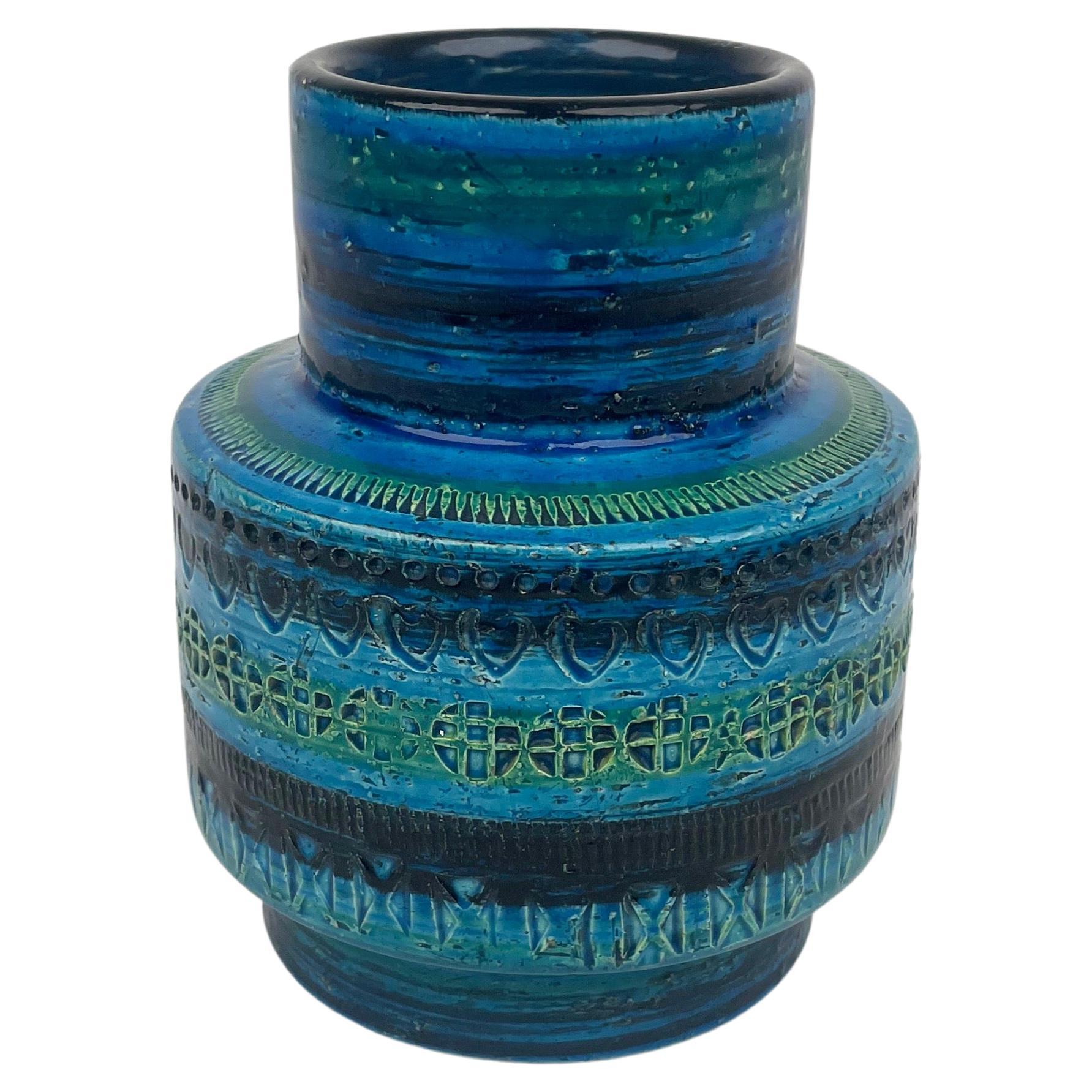"Blue Rimini" Glazed Ceramic Vase Aldo Londi for Bitossi, Italy, 1960s