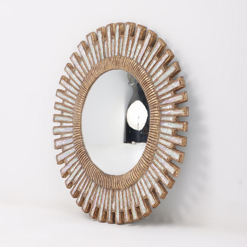 A blue ripple glass and resin geometric form mirror in the manner of Line Vautrin. This mirror is hand made by an artist using vintage glass so it is one of a kind.