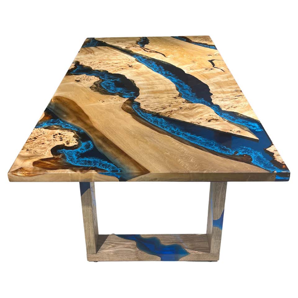 Epoxy Resin Waterfall Dining Table - Resin River Wood Table - Olive ...