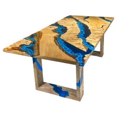 Blue River Epoxy Resin Maple Burl Dining Table - Maple Burl Wood Resin Table