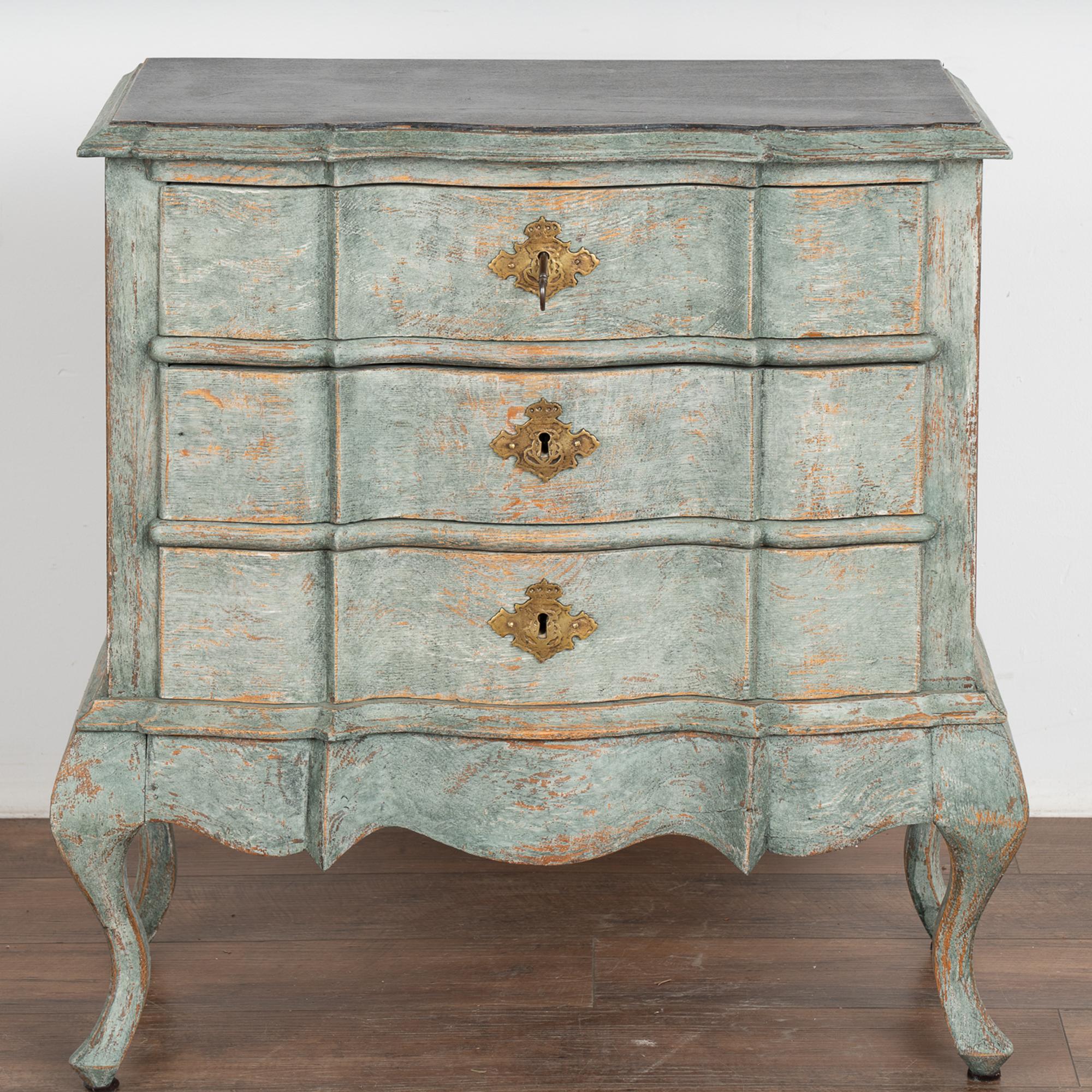 Blue Rococo Small Oak Chest of Drawers, Denmark circa 1750-70 In Good Condition For Sale In Round Top, TX