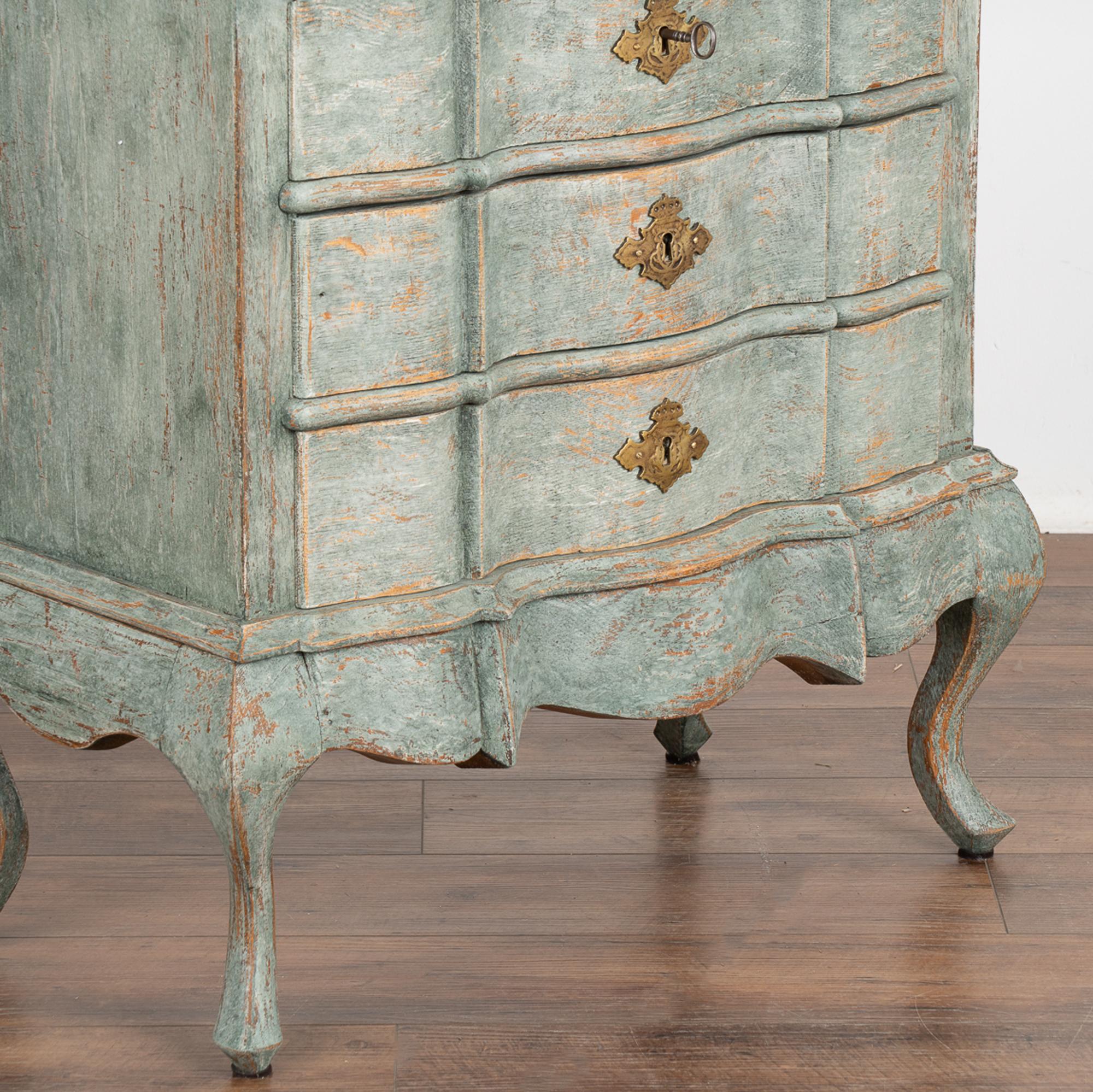 Blue Rococo Small Oak Chest of Drawers, Denmark circa 1750-70 For Sale 1