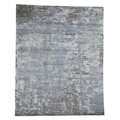 Blue Roman Mosaic Erased Design Wool and Silk Handmade Oriental Rug Blue Roman Mosaic Erased Design Wool and Silk Handmade Oriental Rug